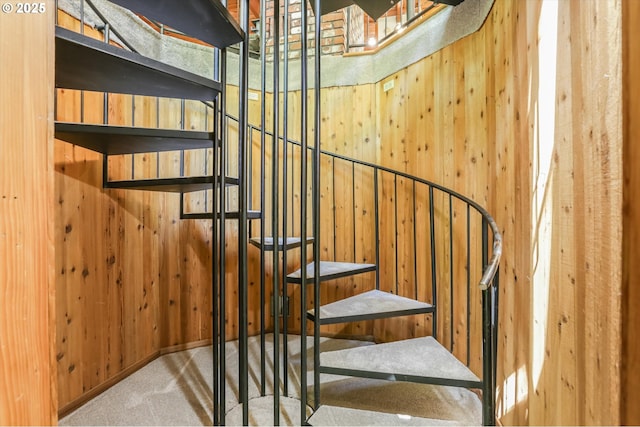 18020 SW Neugebauer Rd, Hillsboro, OR 97123 - stairs with carpet floors, wooden walls, and baseboards