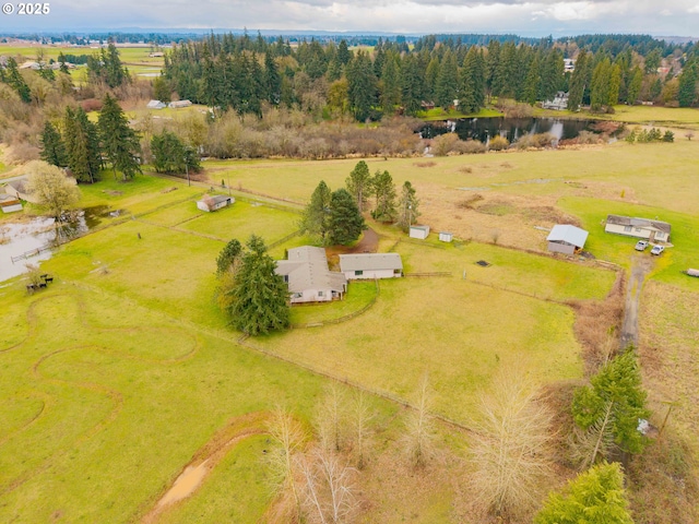 drone / aerial view with a water view and a rural view