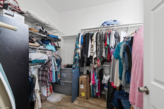 walk in closet featuring wood finished floors