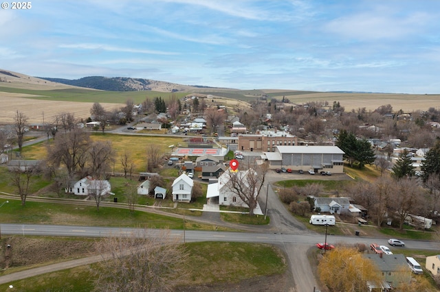 drone / aerial view with a residential view and a mountain view