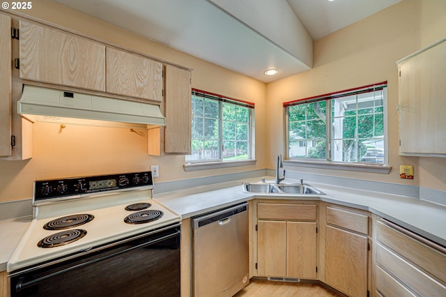 9120 NE 54th St, Vancouver, WA 98662 - kitchen featuring dishwasher, range with electric cooktop, premium range hood, and light countertops