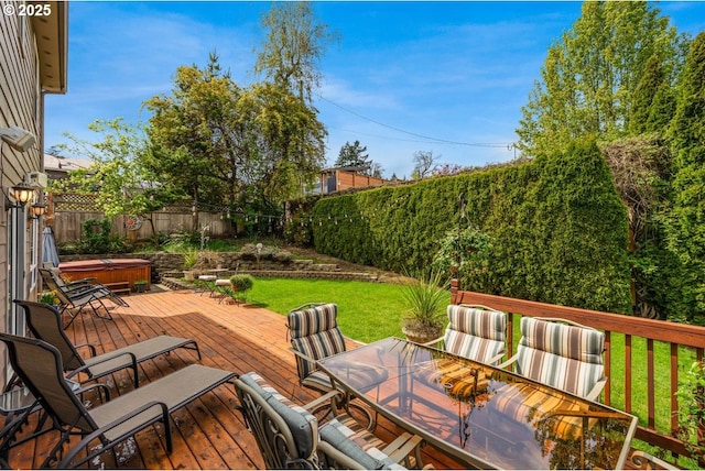 5711 SE Vista Ct, Milwaukie, OR 97267 - deck featuring a hot tub and outdoor dining area