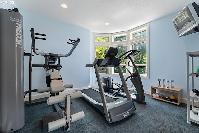 4055 NW Twilight Ter, Portland, OR 97229 - exercise room featuring baseboards, recessed lighting, a textured ceiling, and carpet floors