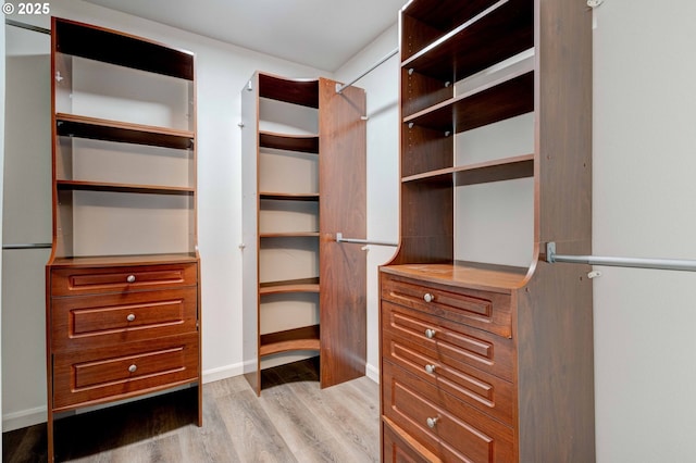 walk in closet with light wood-style flooring