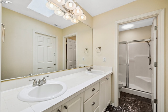 5364 Rosewood St, Lake Oswego, OR 97035 - full bath with toilet, marble finish flooring, double vanity, and a shower stall