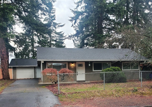 single story home with a garage