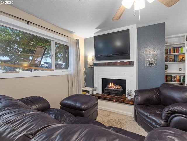 living room featuring a textured ceiling