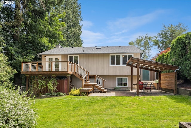 1625 SE Regner Rd, Gresham, OR 97080 - rear view of property featuring a pergola, a patio, stairs, and a lawn
