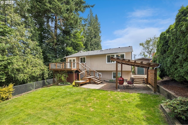 1625 SE Regner Rd, Gresham, OR 97080 - back of house with a patio, a fenced backyard, a deck, stairs, and a pergola
