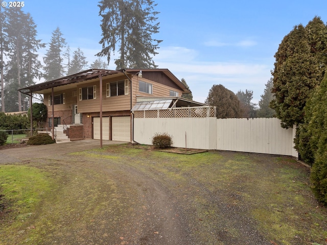 exterior space with a garage