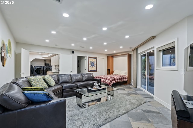 living room featuring recessed lighting