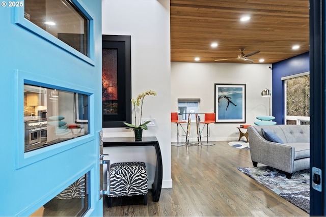 interior space featuring a ceiling fan