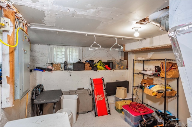 below grade area with electric panel