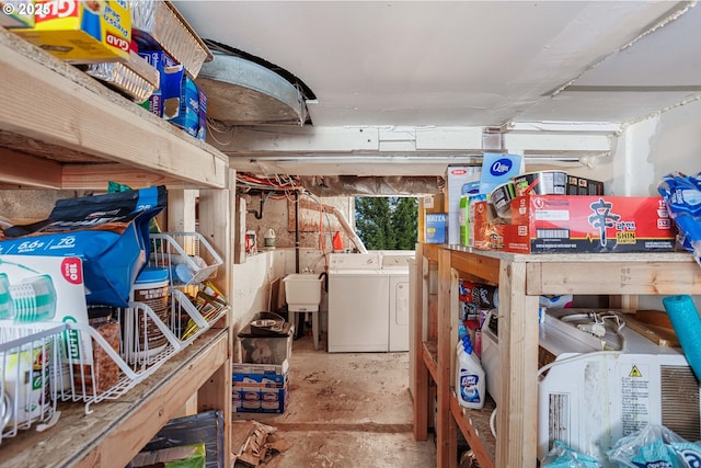 storage with washer and dryer and a sink