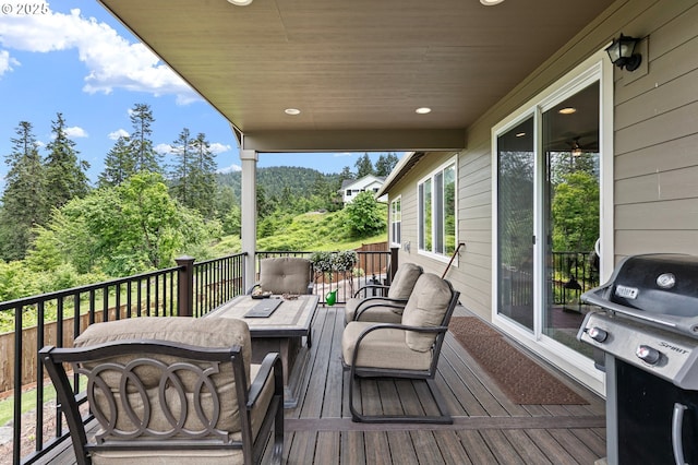 962 S 66th Pl, Springfield, OR 97478 - wooden terrace featuring a grill and outdoor lounge area