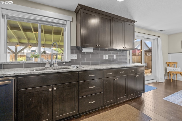 1366 Cramner St, Lafayette, OR 97127 - kitchen featuring a sink, plenty of natural light, dark wood-style flooring, and light stone counters