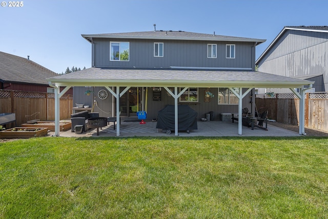 1366 Cramner St, Lafayette, OR 97127 - back of property featuring a patio area, roof with shingles, and a garden