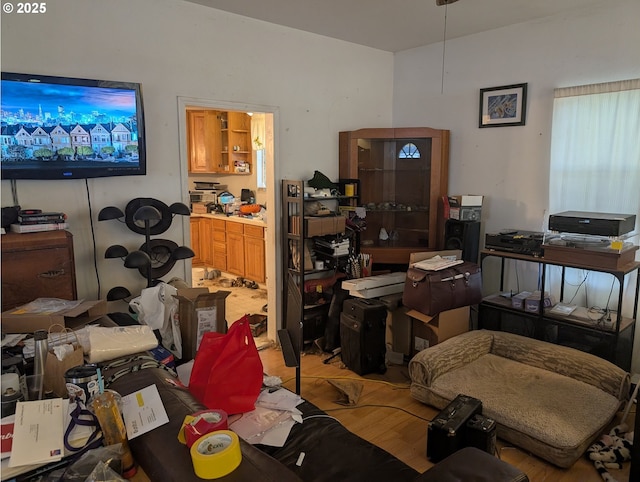 home office featuring light wood-style flooring