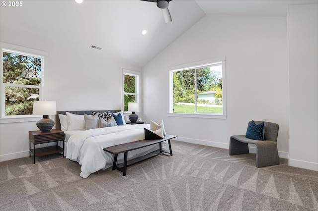 bedroom featuring visible vents, carpet flooring, and multiple windows