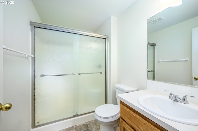 1301 E Sunset Dr, Newberg, OR 97132 - full bath featuring vanity, a stall shower, and toilet