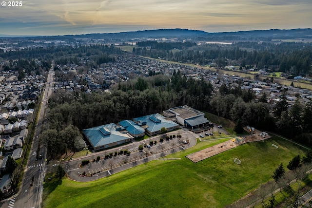 view of aerial view at dusk