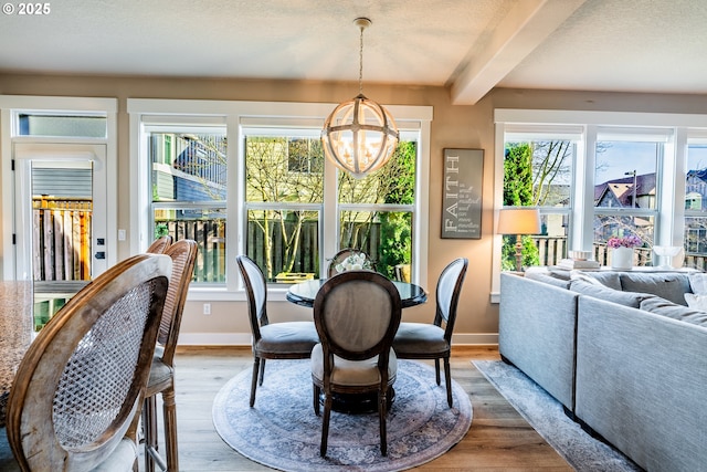 dining room featuring light hardwood / wood-style floors, a chandelier, and a healthy amount of sunlight