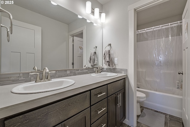 30942 NW Turel Dr, North Plains, OR 97133 - bathroom with double vanity, toilet, and shower / tub combo with curtain