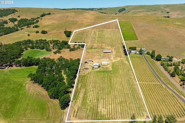 5073 Chenoweth Rd, The Dalles, OR 97058 - view of property location with rural landscape, property parcel outlined, and rows of crops
