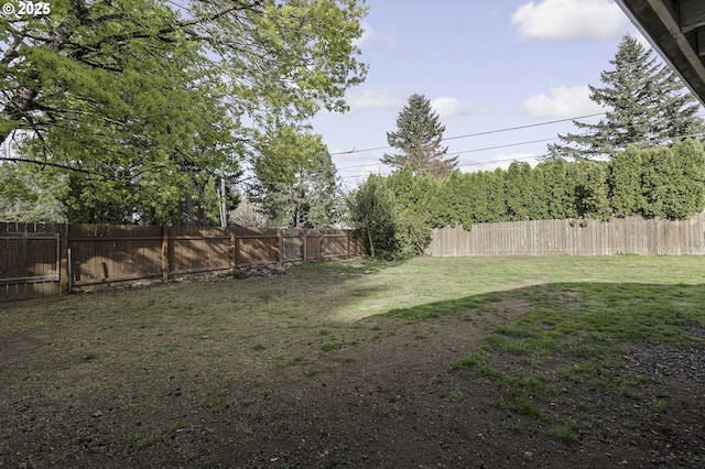 view of yard with a fenced backyard