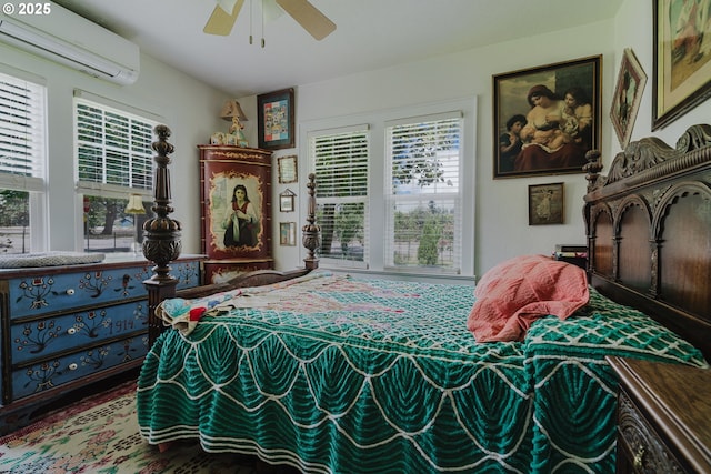 2112 Salem Ave, Albany, OR 97321 - bedroom with an AC wall unit, multiple windows, and ceiling fan