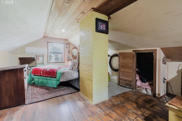 2112 Salem Ave, Albany, OR 97321 - bedroom with hardwood / wood-style flooring, vaulted ceiling, and a wall mounted air conditioner