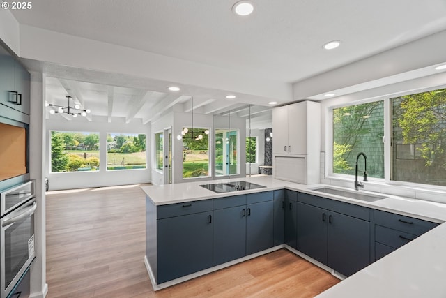 570 N Hayden Bay Dr, Portland, OR 97217 - kitchen with a sink, a peninsula, black electric stovetop, oven, and plenty of natural light