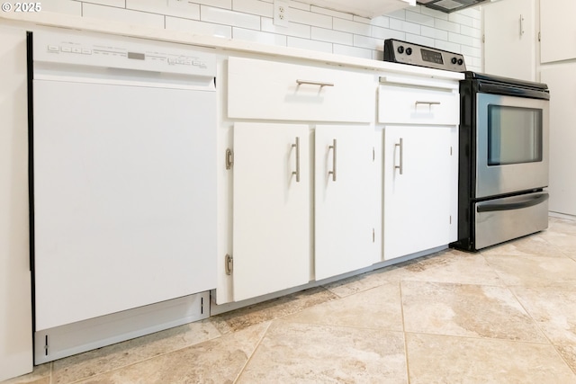 207 N Maple St, Bingen, WA 98605 - kitchen featuring light countertops, dishwasher, white cabinetry, and electric stove