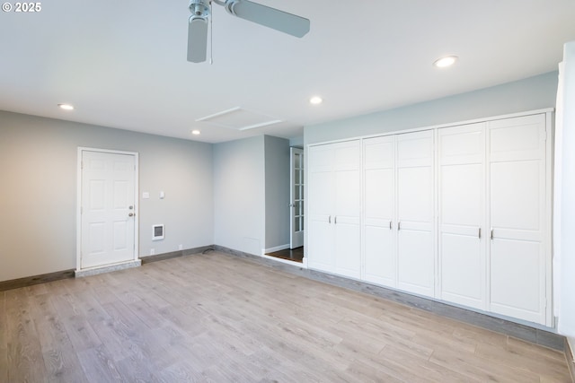 207 N Maple St, Bingen, WA 98605 - unfurnished bedroom featuring recessed lighting, baseboards, ceiling fan, and light wood finished floors
