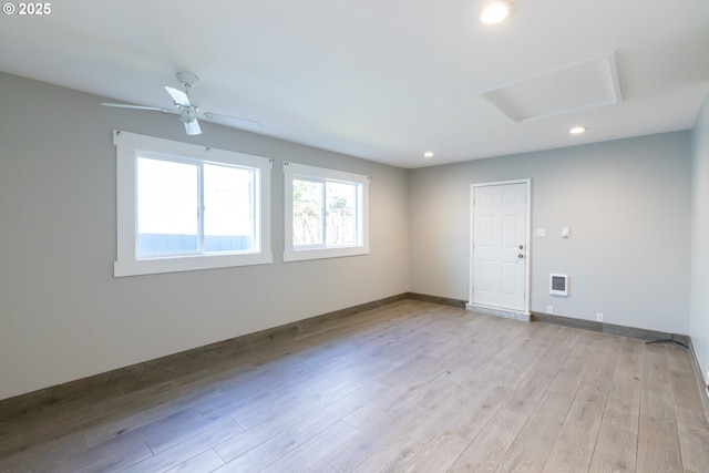 207 N Maple St, Bingen, WA 98605 - empty room featuring baseboards, attic access, ceiling fan, recessed lighting, and light wood-style flooring