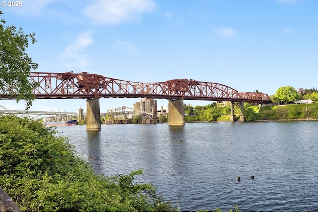 water view featuring a notable bridge