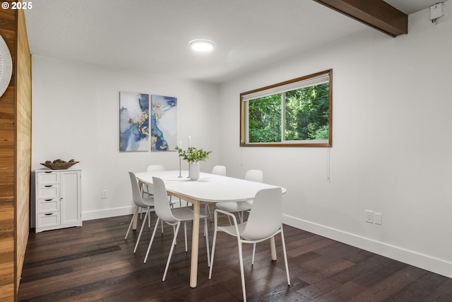 19065 Trillium Dr, West Linn, OR 97068 - dining space with dark wood-style flooring, baseboards, and beamed ceiling