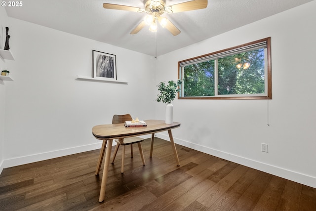 19065 Trillium Dr, West Linn, OR 97068 - home office with dark wood-type flooring, baseboards, and ceiling fan