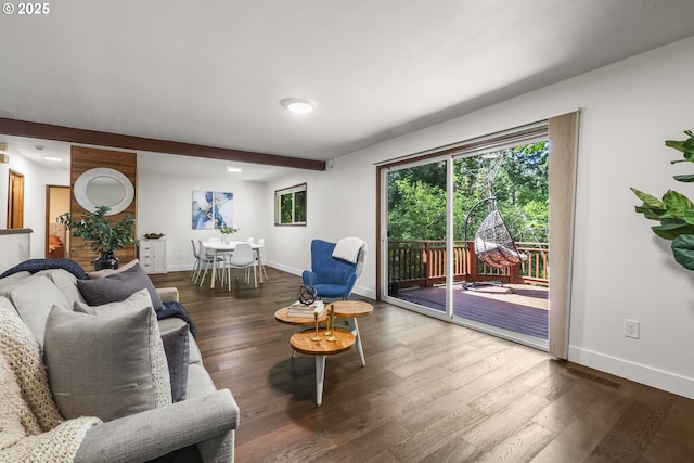 19065 Trillium Dr, West Linn, OR 97068 - living area with baseboards, wood finished floors, and beamed ceiling
