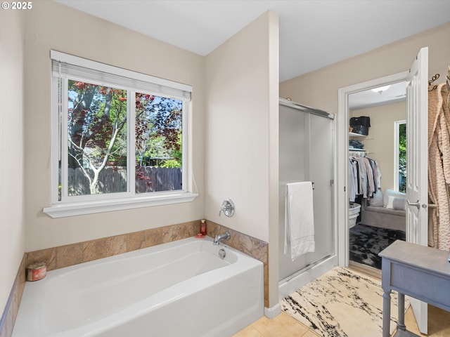 6759 Jasmine Ct, Brookings, OR 97415 - bathroom with a stall shower, tile patterned floors, and a garden tub