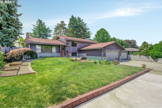 14428 NE Failing St, Portland, OR 97230 - split level home featuring stone siding, driveway, a chimney, and a garage