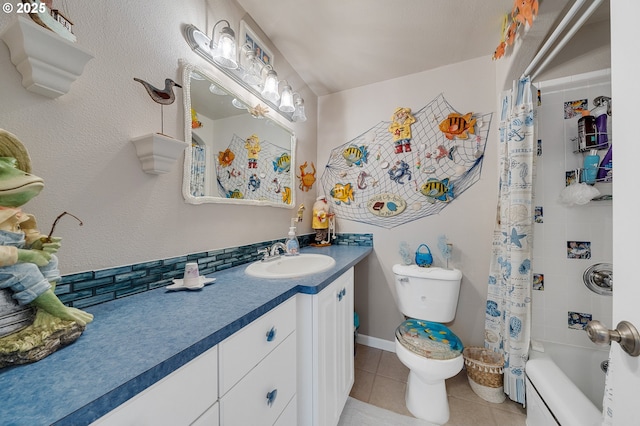 107 4th St, Garibaldi, OR 97118 - bathroom with tile patterned flooring, toilet, vanity, and shower / tub combo