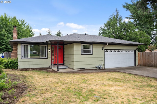 4220 SE 130th Ave, Portland, OR 97236 - single story home with driveway, an attached garage, a chimney, and a shingled roof