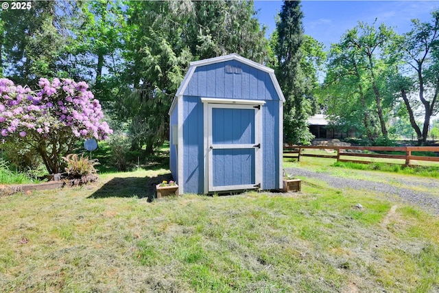 view of shed with view of scattered trees