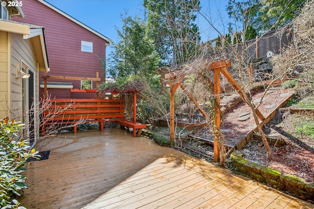 wooden deck featuring fence