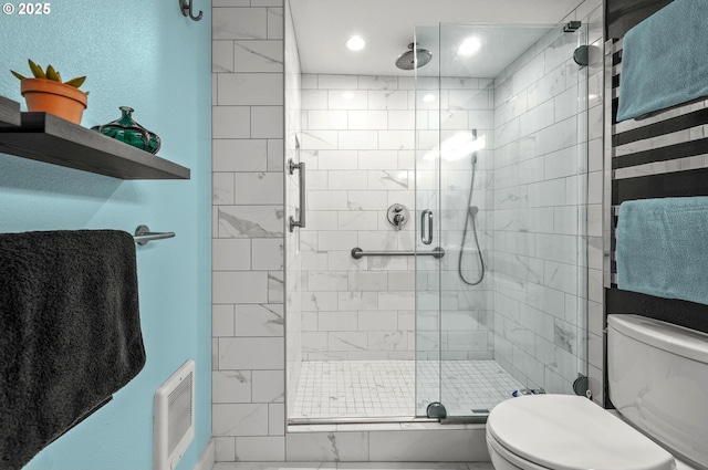 2393 SW Park Pl Unit 113, Portland, OR 97205 - bathroom with toilet, a stall shower, and recessed lighting