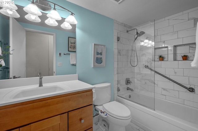 2393 SW Park Pl Unit 113, Portland, OR 97205 - bathroom featuring toilet, vanity, marble finish floors, and shower / bathtub combination
