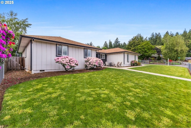6696 Doral Dr SE, Salem, OR 97306 - ranch-style house with board and batten siding, a patio, and crawl space