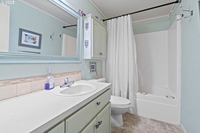 full bathroom featuring vanity, toilet, and shower / bath combo with shower curtain