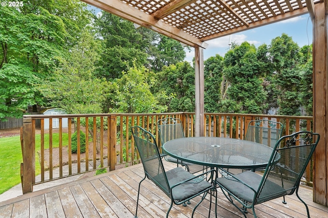 2202 NE 203rd Ave, Fairview, OR 97024 - wooden terrace with a pergola, outdoor dining space, and a yard